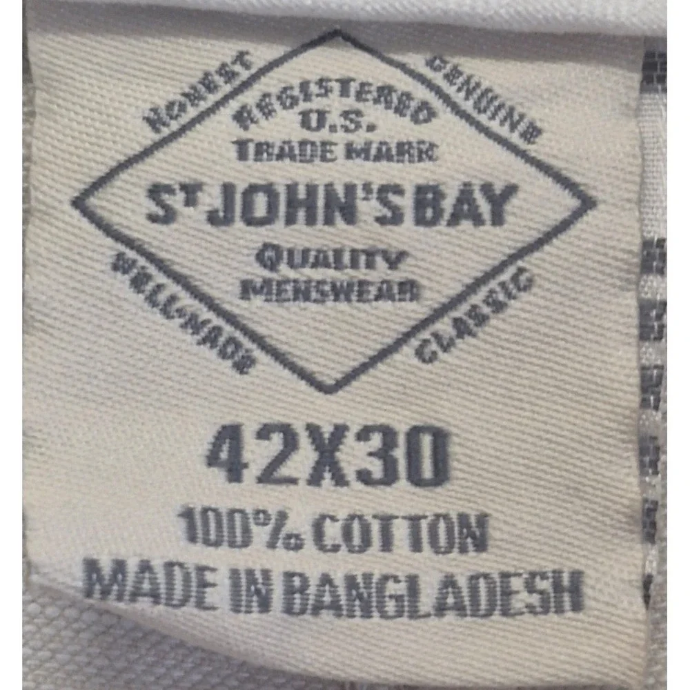 St Johns Bay men's light khaki chino pants 42x30 100% Cotton lightweight
